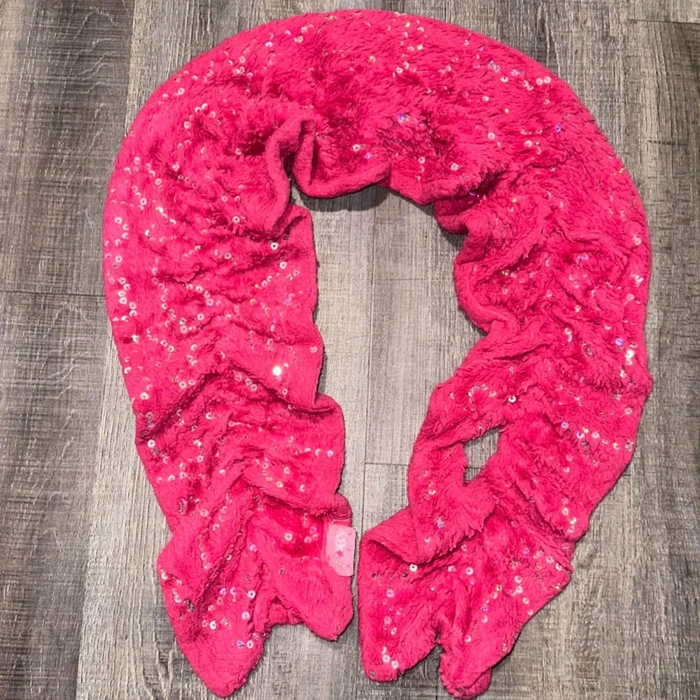 💞 Little Girls 38” Pink Plush & Sequin Scarf